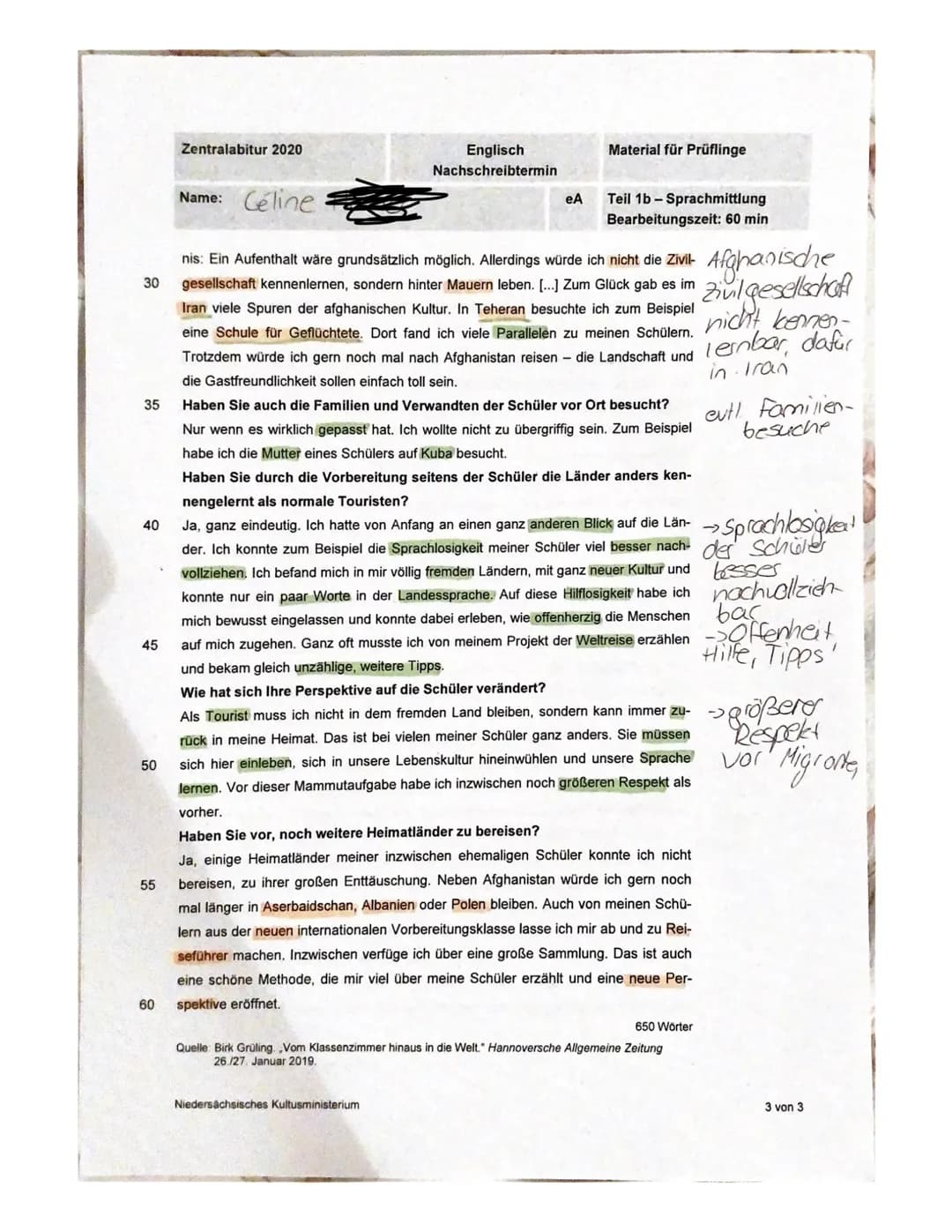 Zentralabitur 2020
Name: E
Englisch
Nachschreibtermin
eA
-> Artikel
-> an UNESCO Leserschaft
→gule Sprache
Niedersächsisches Kultusministeri