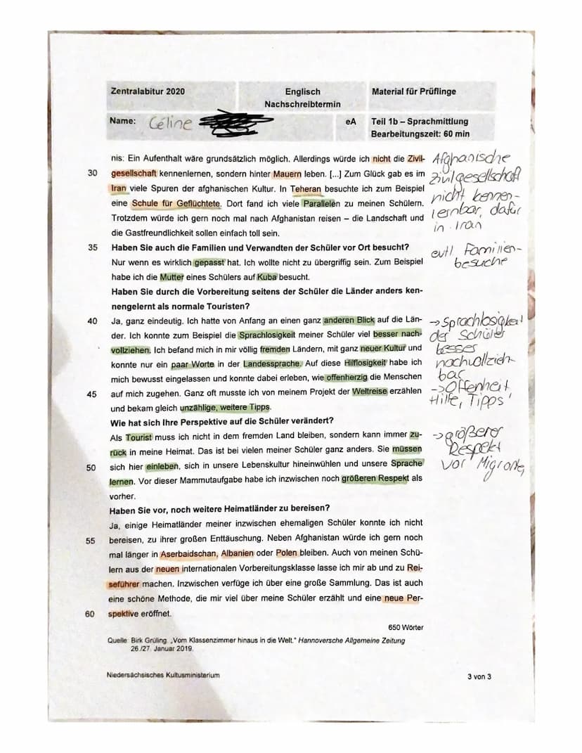 Zentralabitur 2020
Name: E
Englisch
Nachschreibtermin
eA
-> Artikel
-> an UNESCO Leserschaft
→gule Sprache
Niedersächsisches Kultusministeri