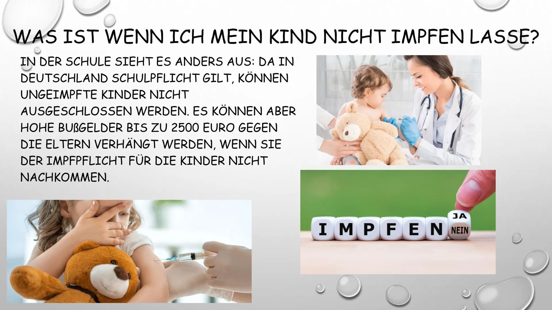 
<p>Was bedeutet Impfen?<br />
Eine Impfung, auch Schutzimpfung oder Vakzination (ursprünglich die Infektion mit Kuhpockenmaterial; von Late