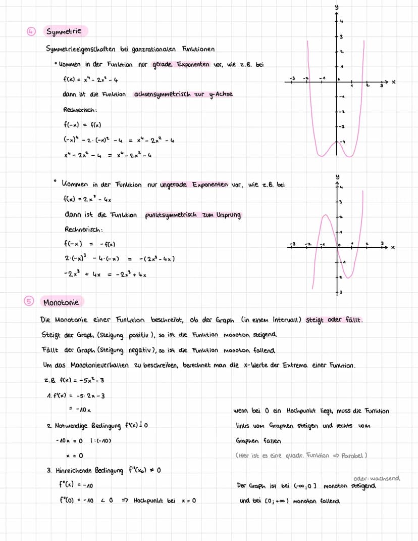 1.
Grenzverhalten
Nullstellen berechnen ax²+bx+c = 0
1. Ableitung bilden
f'(x)= 3x²+2·3x + 4
=1/3x² + 6x +4
= 2x²
+ 6x
Schnittpunkt y-Achse
