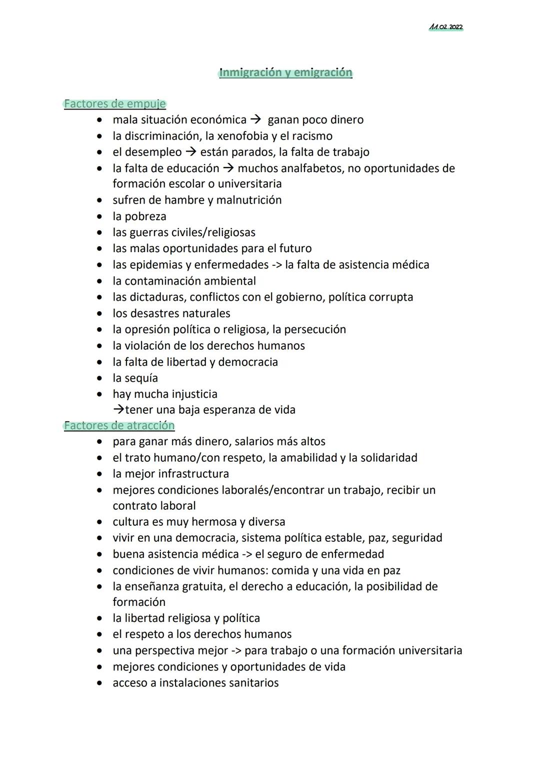 La emigración-
La inmigración
El/La inmigrante
El/La emigrante
Los movimientos migratorios
Huir
Emigrar-
inmigrar
Factores de empuje
Factore