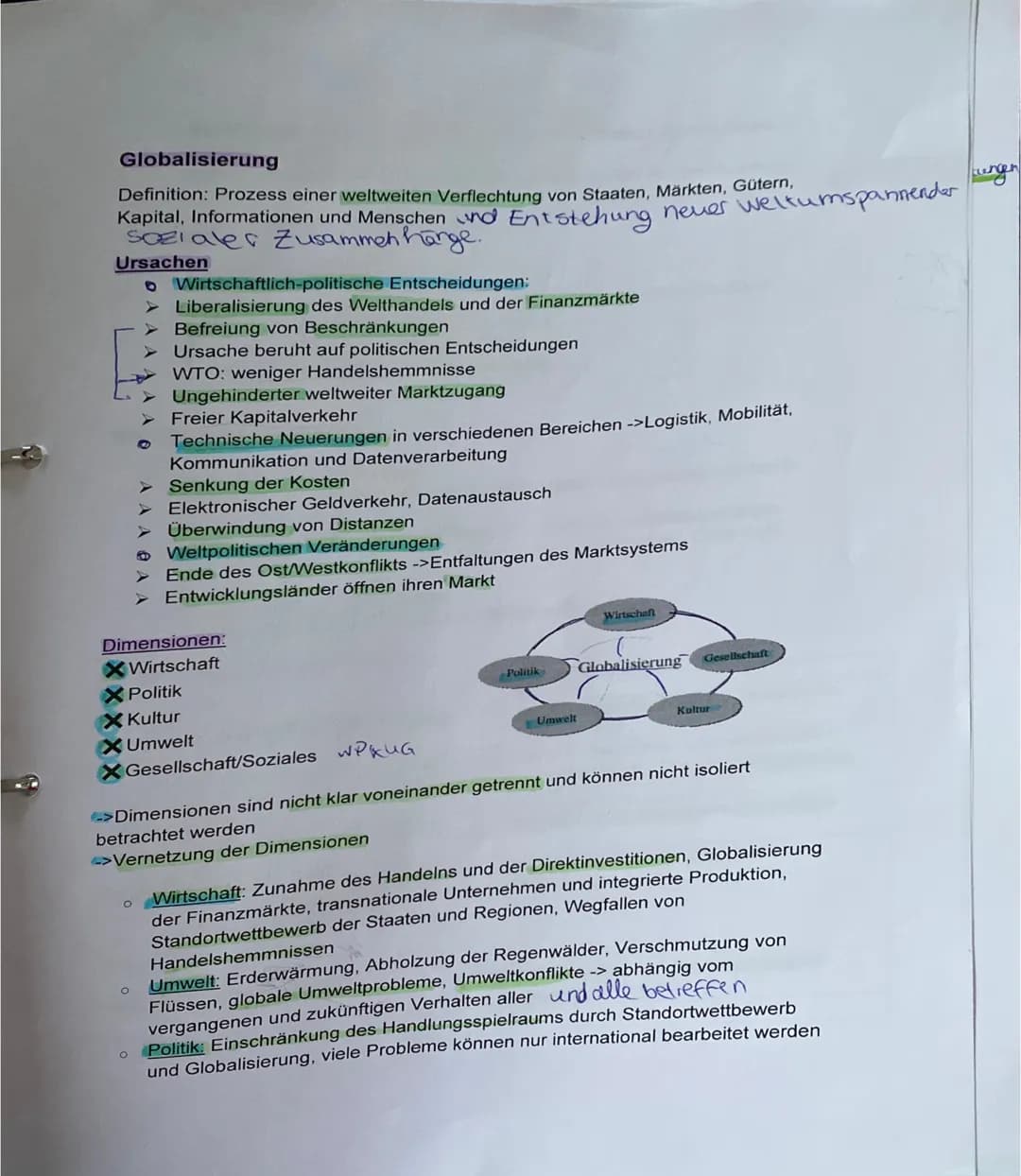 Globalisierung
Definition: Prozess einer weltweiten Verflechtung von Staaten, Märkten, Gütern,
Kapital, Informationen und Menschen und Entst