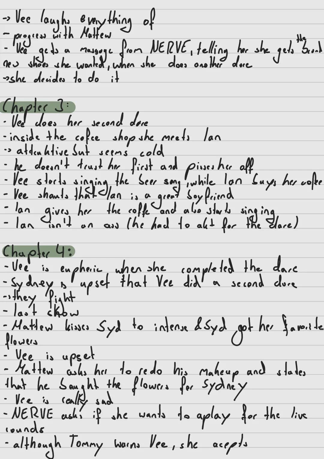 Chapter - List
- Vee'
girl behind the curtain"
-meets Mathew in the hallway
talk about clother
- see
Chapter 1:
->
as
"the
show
a ad for NER