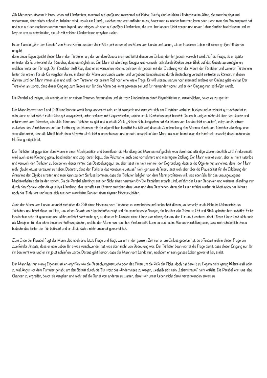 Analyse/ Interpretation von der Parabel “Vor dem Gesetz” von Franz Kafka