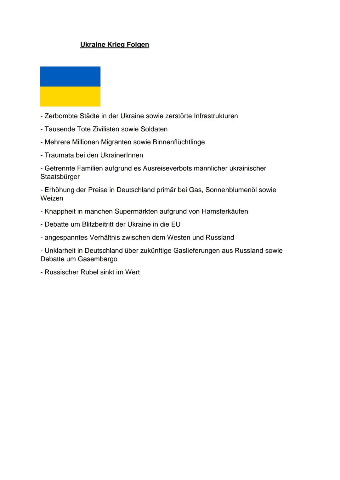 Ukraine Krieg Folgen
- Zerbombte Städte in der Ukraine sowie zerstörte Infrastrukturen
- Tausende Tote Zivilisten sowie Soldaten
- Mehrere M