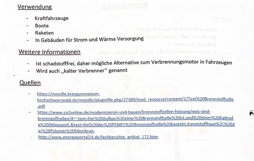Aufbau
Ablauf
-
Elektrolytmembran aus Kunststoff
Anode und Kathode aus Graphit dünn auf Membran aufgetragen, verbunden über
elektrischen Lei