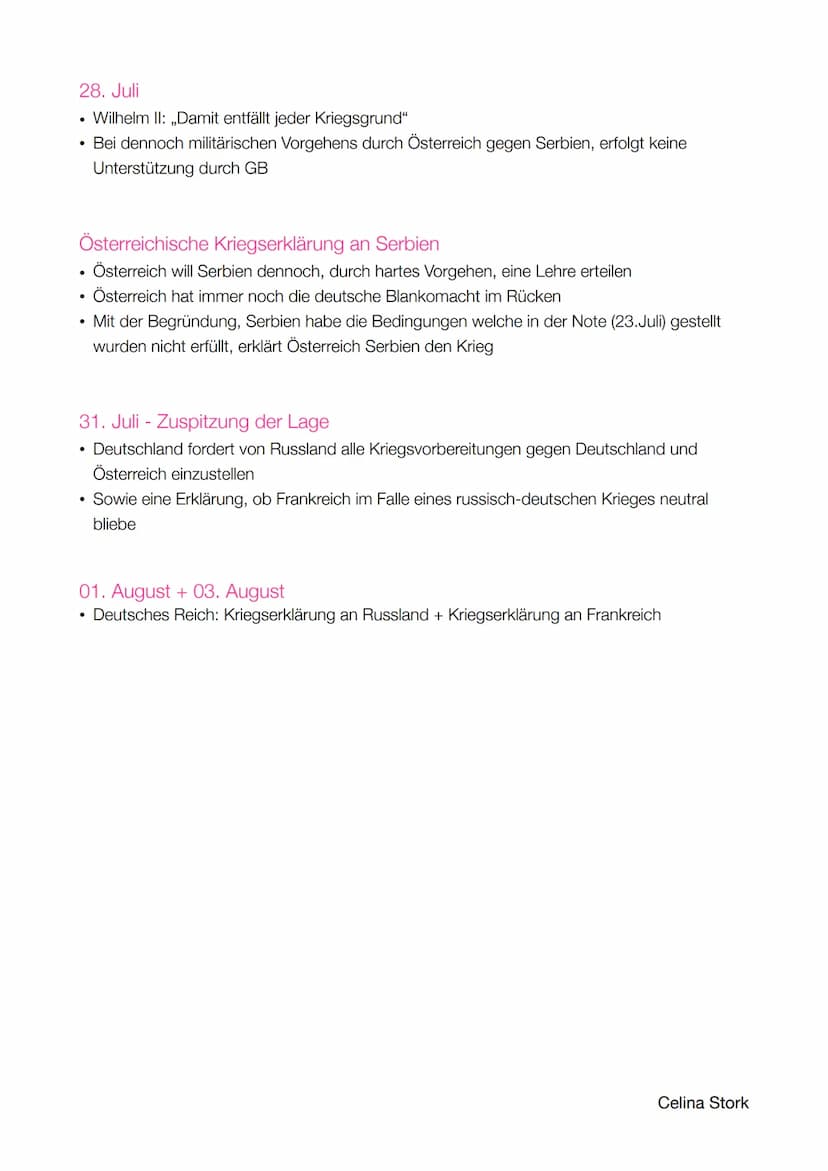 28. Juni - Attentat von Sarajevo
Erschießung des österreichischen Thronfolgers Erzherzog Franz Ferdinand und seiner
Gemahlin, durch den Atte