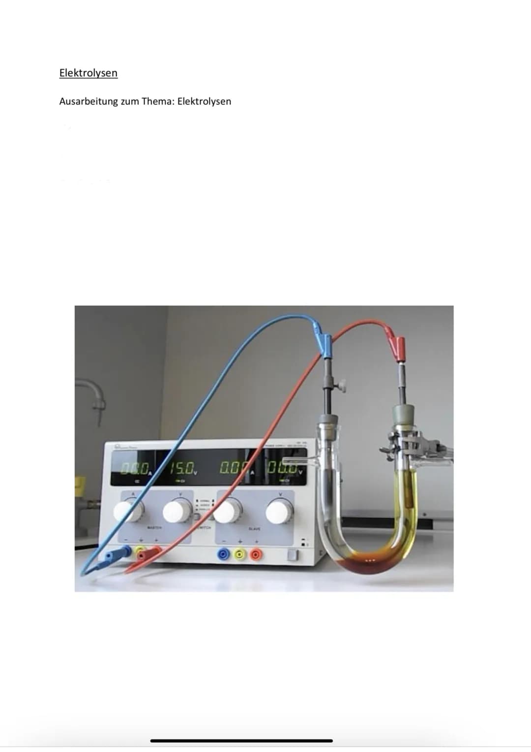 Elektrolysen
Ausarbeitung zum Thema: Elektrolysen
00.0, 15.0, 0.0%. Obrov
OO Inhaltsverzeichnis
1. Definition und Allgemeines
2. Geschichte
