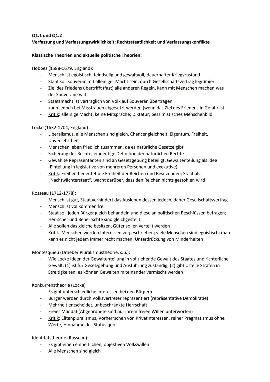 Q1.1 und Q1.2
Verfassung und Verfassungswirklichkeit: Rechtsstaatlichkeit und Verfassungskonflikte
Klassische Theorien und aktuelle politisc