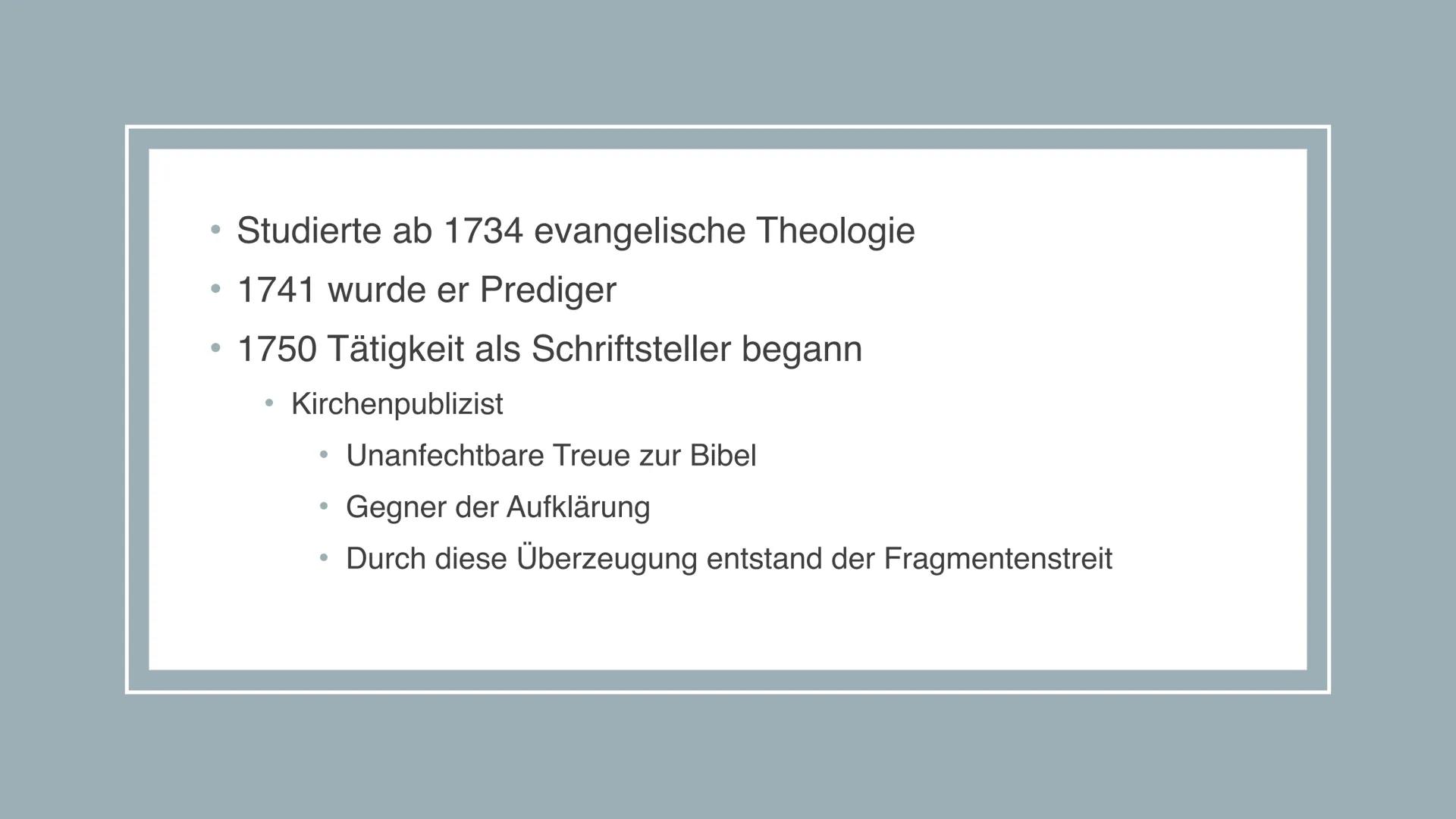 GOTTHOLD EPHRAIM LESSING INHALTSVERZEICHNIS
Biographie Gotthold Ephraim Lessing
Wirken
Werke
Erziehung des Menschengeschlechts nach
Lessing

