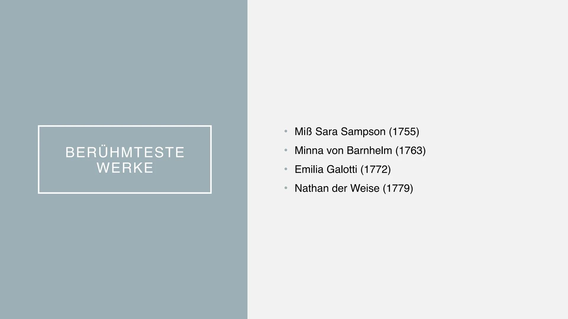 GOTTHOLD EPHRAIM LESSING INHALTSVERZEICHNIS
Biographie Gotthold Ephraim Lessing
Wirken
Werke
Erziehung des Menschengeschlechts nach
Lessing
