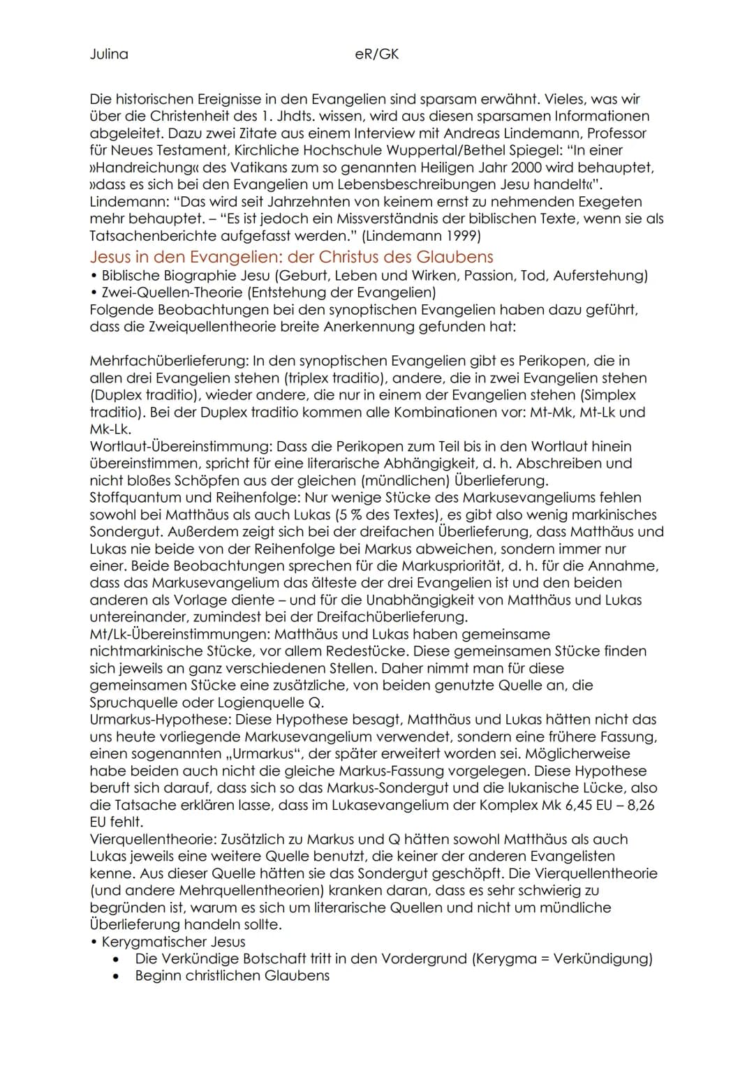 Julina
eR/GK
Abiturvorbereitung
Aufbau der Bibel
• AT/NT
• Textgattungen
• Entstehung/Übersetzung der Bibel (Martin Luther, babylonisches Ex