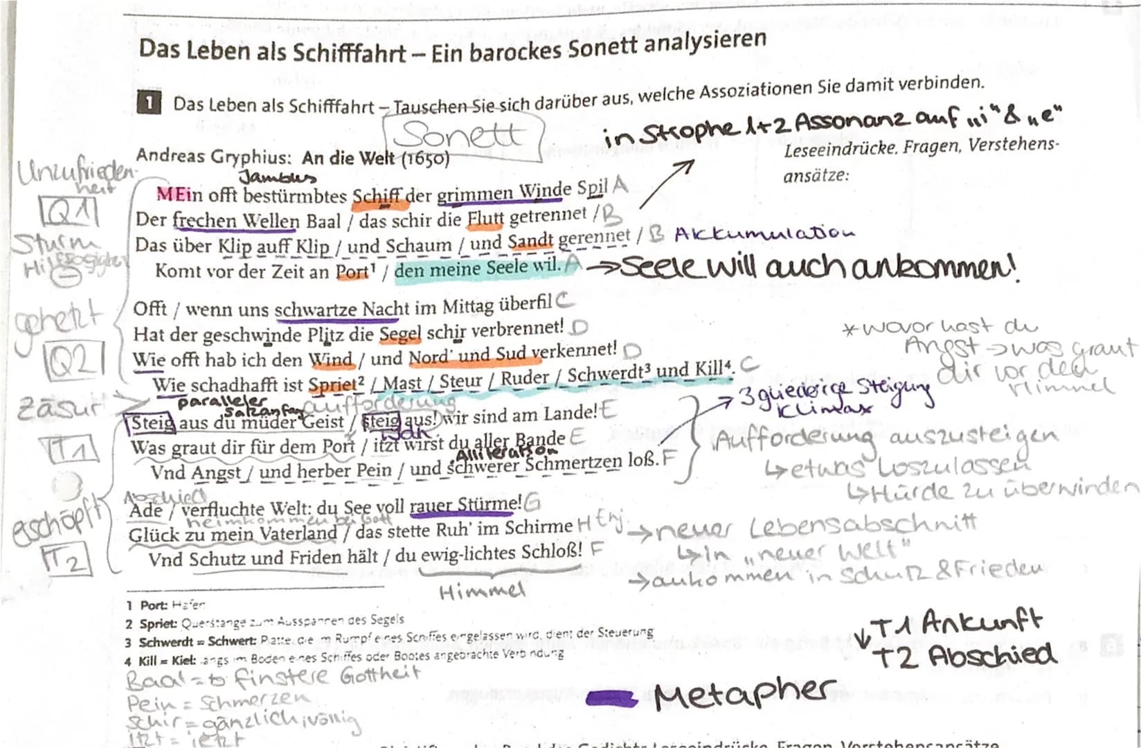 Unzufrieden
QA
Sturm
Hillsogigher
gehetzt
Q21
Zäsur
eschöpft
FT₂
Das Leben als Schifffahrt - Ein barockes Sonett analysieren
Das Leben als S