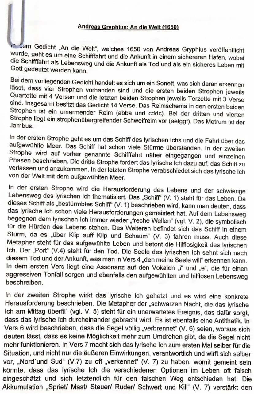 Unzufrieden
QA
Sturm
Hillsogigher
gehetzt
Q21
Zäsur
eschöpft
FT₂
Das Leben als Schifffahrt - Ein barockes Sonett analysieren
Das Leben als S