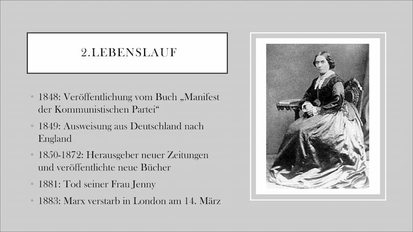 KARL MARX
GESCHICHTLICHEN&BIOGRAFISCHEN HINTERGRUND
Emily
G1 eR . Biografie
●
Lebenslauf
• Historischer Hintergrund
• Allgemeine Gesellschaf