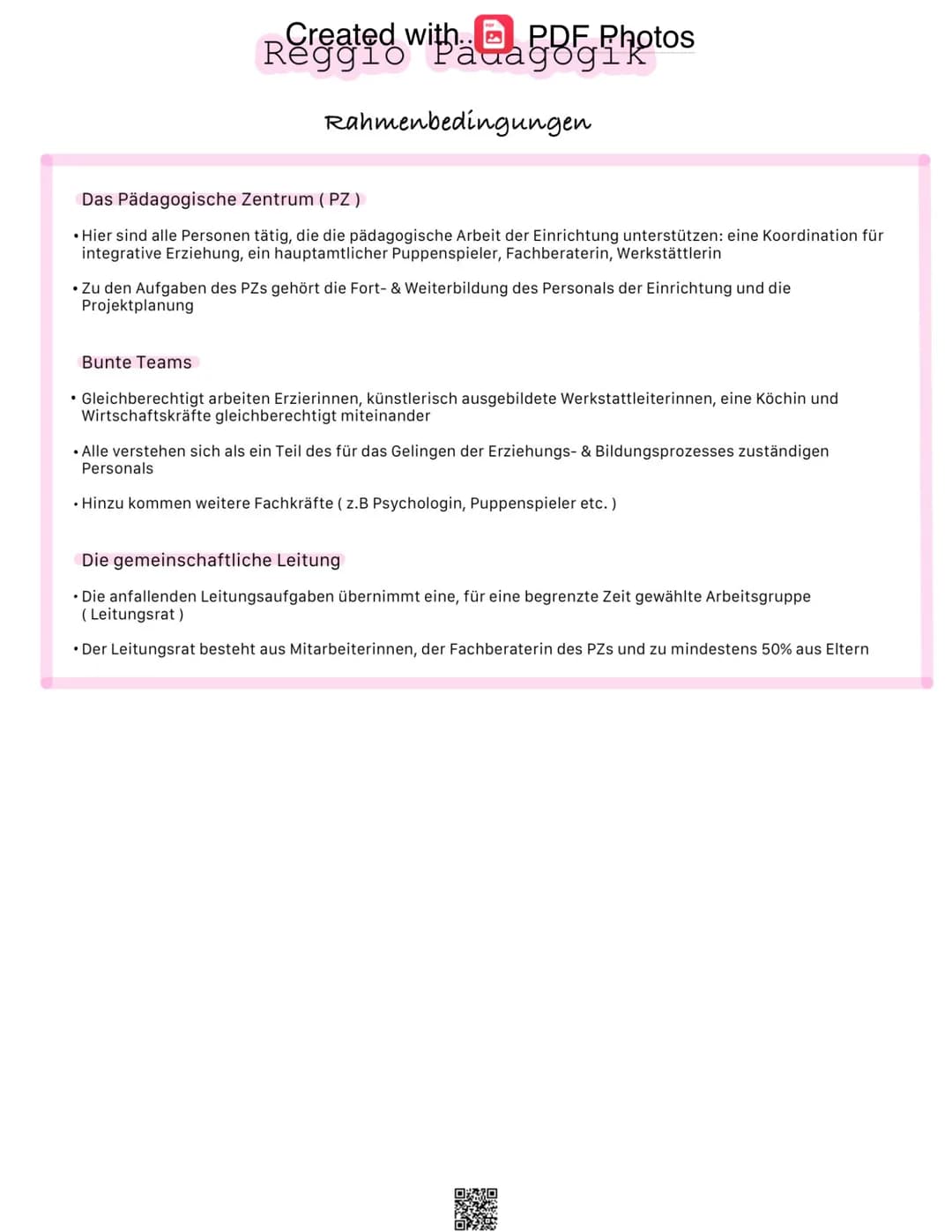 Created with, PDF Photos
Reggio Padagogik
Raum als dritter Erzieher 1
Bedeutung
•Ständige & Sorgfältige Gestaltung der pädagogischen Umgebun