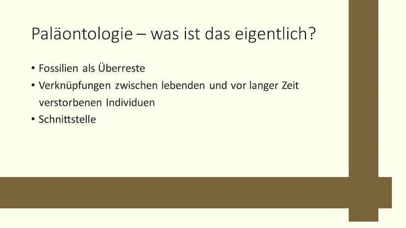Paläontologie
Die Wissenschaft der vergangenen Erdzeitalter und dessen Überreste Bio Paläontologie Zusammenfassung:
Ich Paläontologie- was i