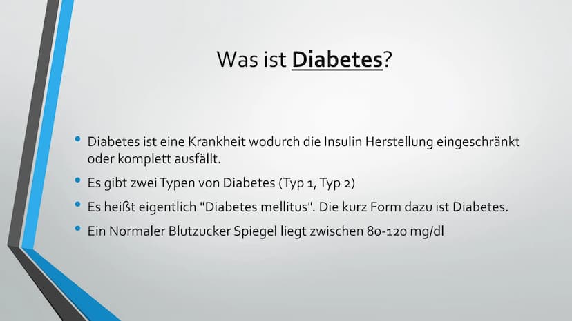 Diabetes
Hier Erkläre ich euch was Diabetes eigentlich ist und welche
Typen es gibt.
- Pascal Jeh. Was ist Diabetes?
• Diabetes ist eine Kra
