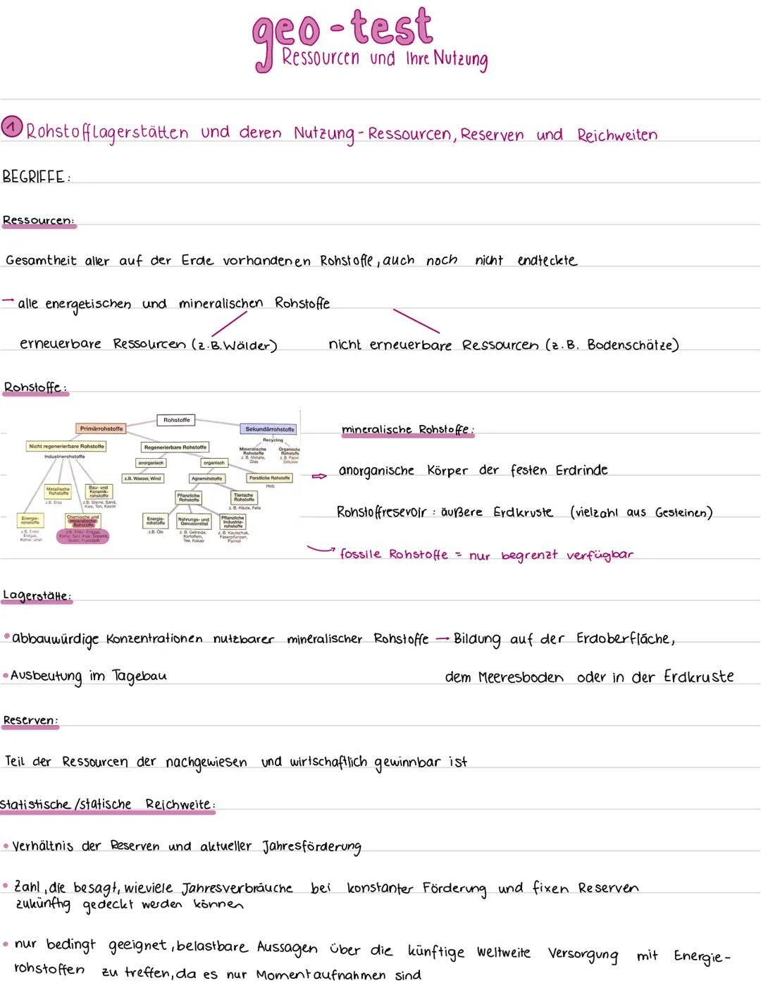 BEGRIFFE:
Rohstofflagerstätten und deren Nutzung - Ressourcen, Reserven und Reichweiten
Ressourcen:
Gesamtheit aller auf der Erde vorhandene