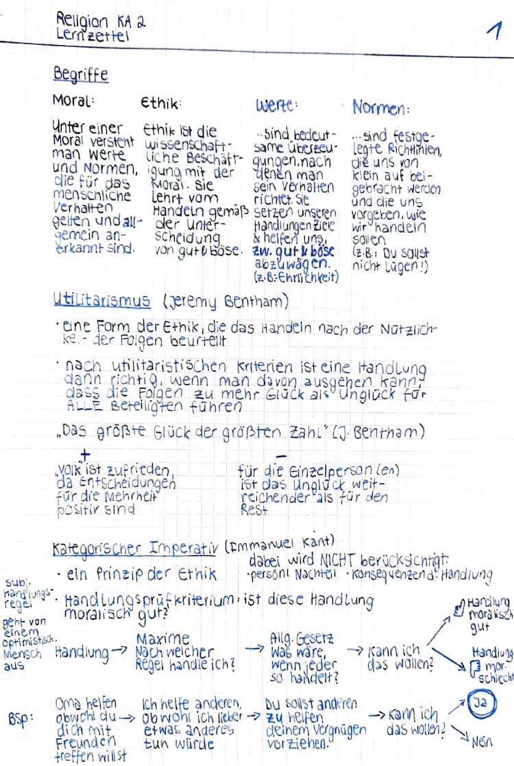 Know Zusammenfassung KA 2, 10. Klasse, Werte, Moral, Ethik, Utilitarismus, Kategorischer Imperativ, Buddhismus, Bonhoeffers Verantwortungsethik, Pränataldiagnostik, etc. thumbnail