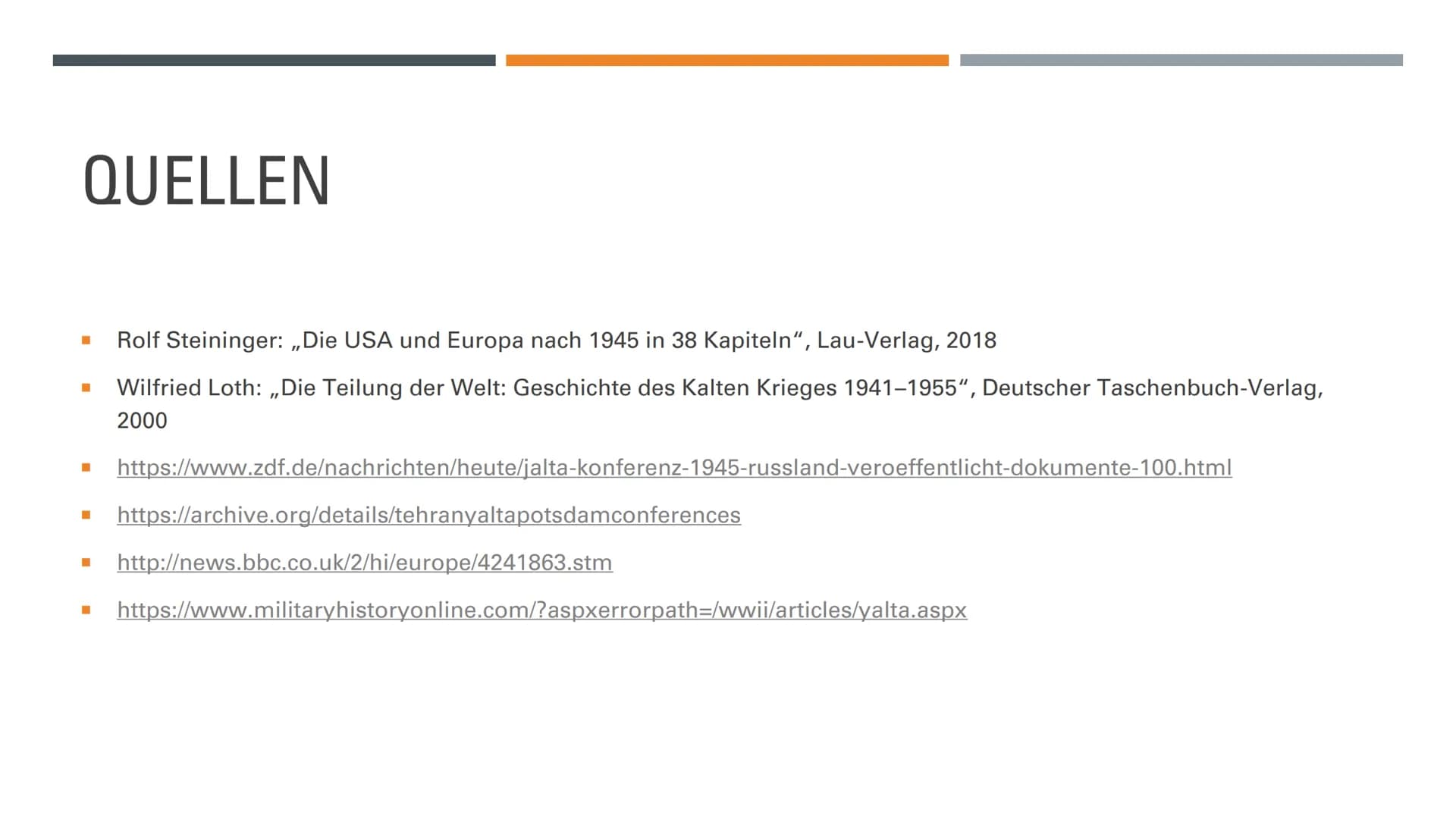 KONFERENZ VON
JALTA
4. BIS 11. FEBRUAR 1945 INHALT
3 Vorgeschichte 3 Allgemeines
? Folgen
Kritische
Rezeption
Inhalt
Quellen VORGESCHICHTE
C