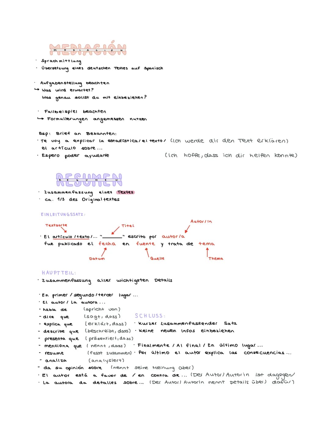 MEDIACIÓN
Sprach mittlung
Übersetzung eines deutschen Textes auf Spanisch
· Aufgabenstellung beachten
was
wird erwartet?
was genau sollst du