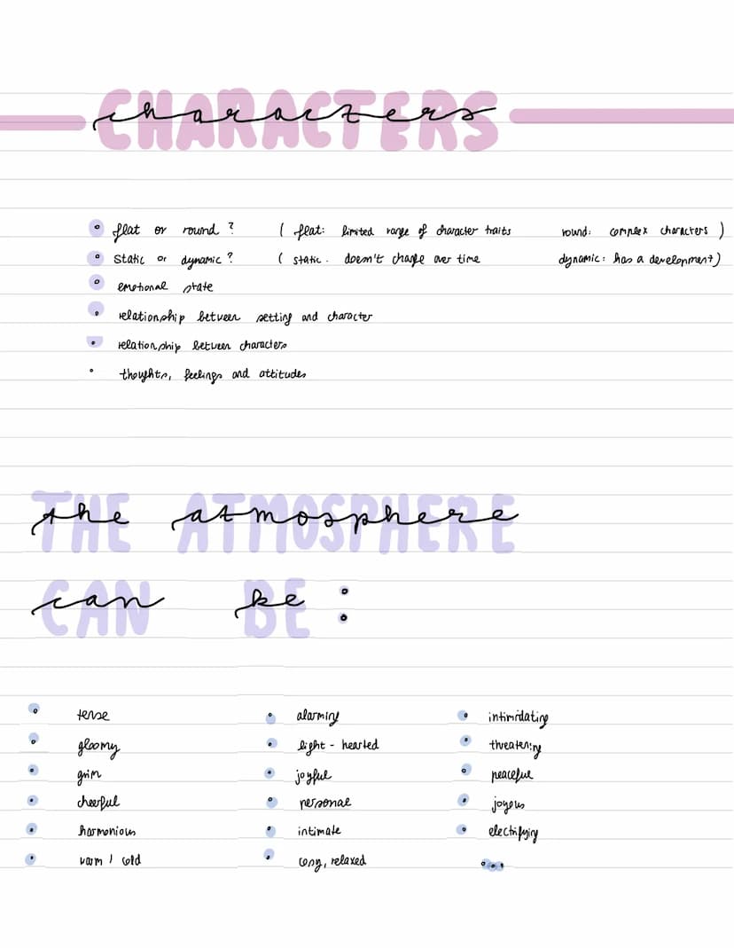 Analysing Almosphère
setting:
narrator
time and place
choice of words
characters
circumstances
where does the story take place geographicall