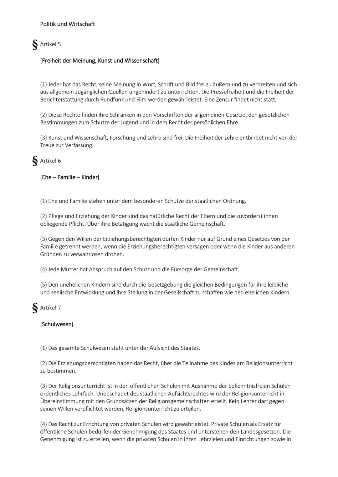 Politik und Wirtschaft
Grundgesetze
Artikel 1
[Menschenwürde - Menschenrechte - Rechtsverbindlichkeit der Grundrechte]
Die Würde des Mensche