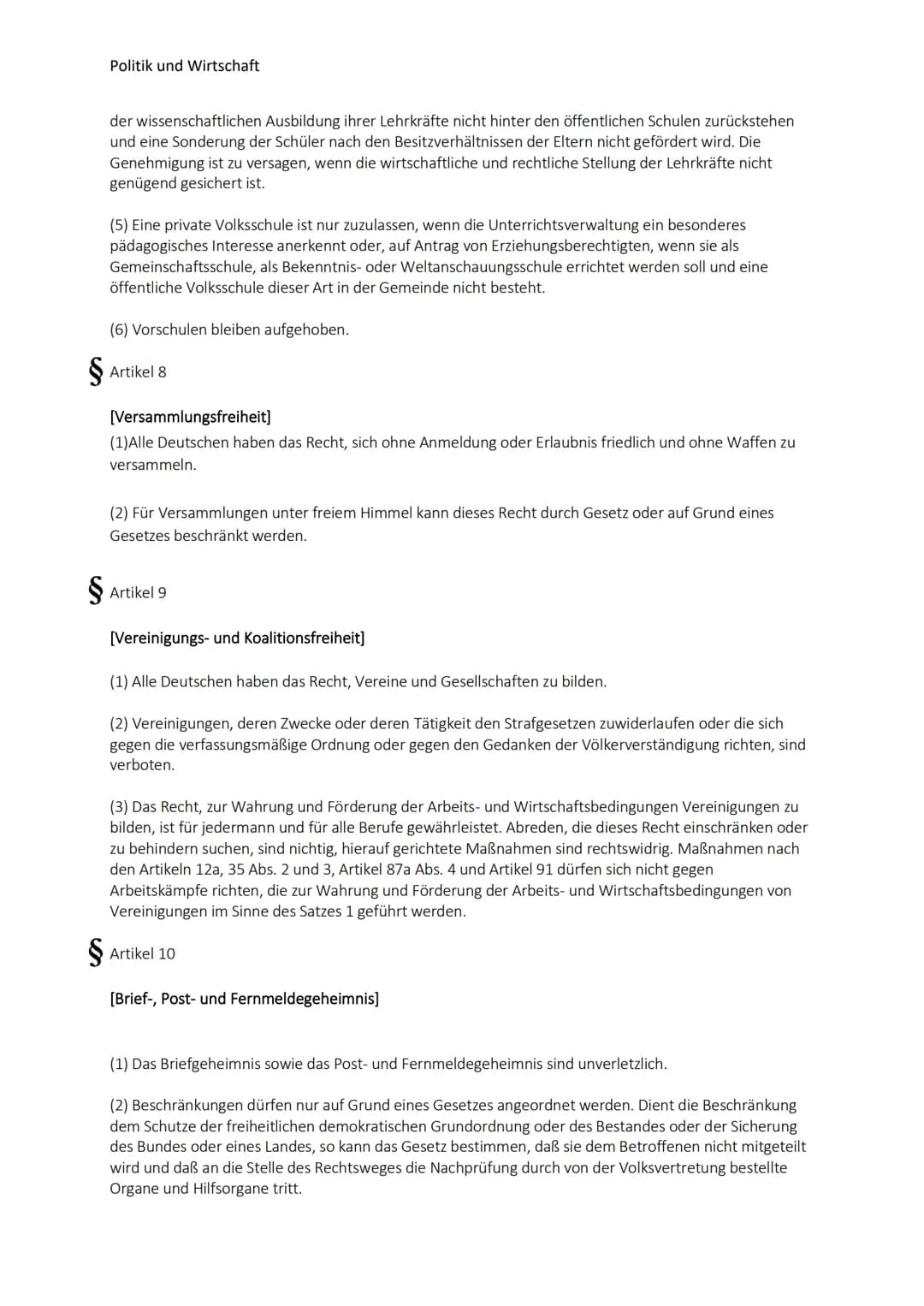 Politik und Wirtschaft
Grundgesetze
Artikel 1
[Menschenwürde - Menschenrechte - Rechtsverbindlichkeit der Grundrechte]
Die Würde des Mensche