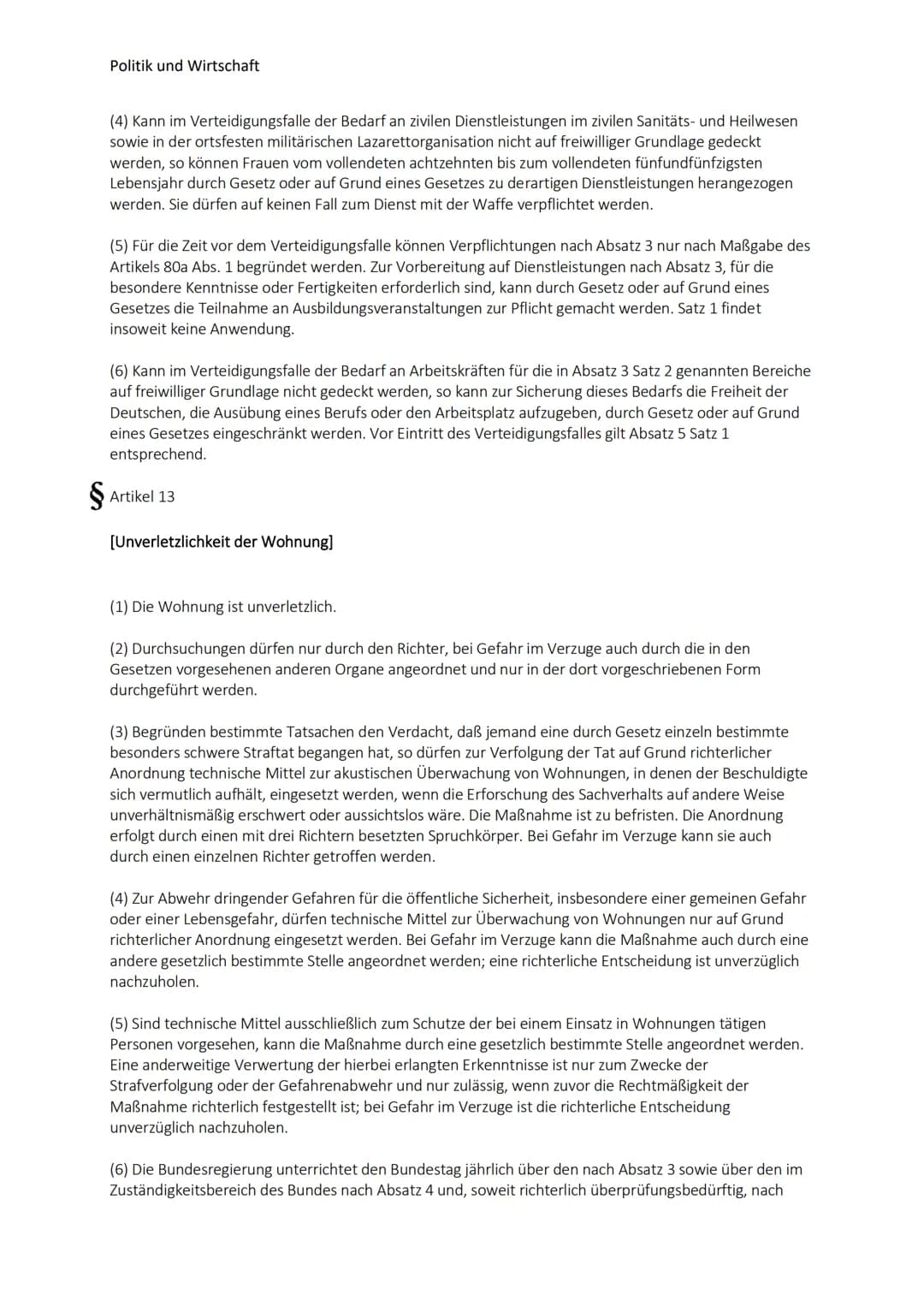 Politik und Wirtschaft
Grundgesetze
Artikel 1
[Menschenwürde - Menschenrechte - Rechtsverbindlichkeit der Grundrechte]
Die Würde des Mensche