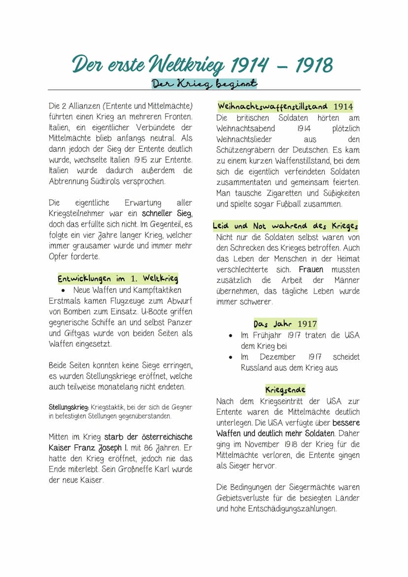 Der 1. Weltkrieg
Wie sich der erste Weltkrieg anbahnte
1. Nationalismus und Imperialismus führten zum ersten Weltkrieg
Im 19. Jh. hatten die
