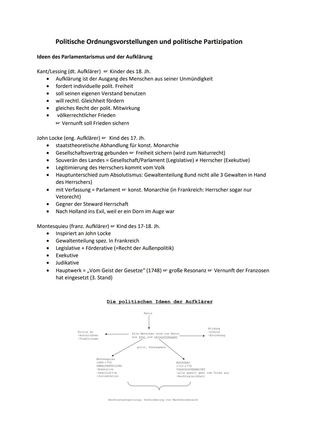 Themen im Geschichte ABI Ideen des Parlamentarismus und der Aufklärung
Kant/Lessing (dt. Aufklärer) Kinder des 18. Jh.
●
●
●
Politische Ordn