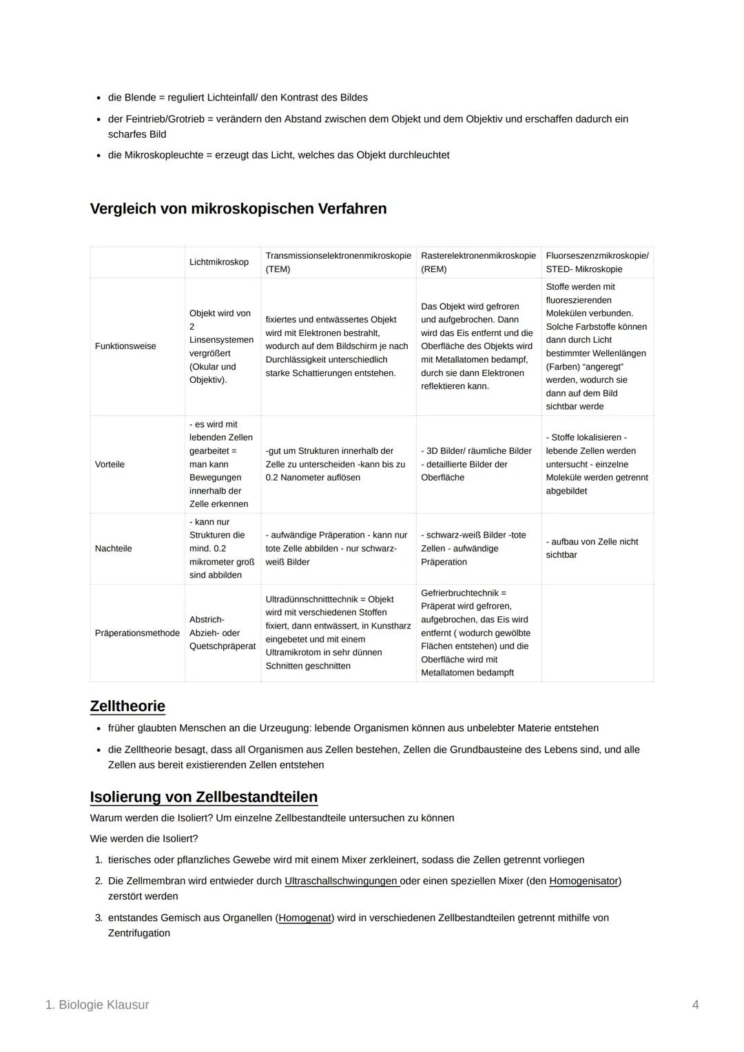 1. Biologie Klausur
Zellarten
• Lebewesen/Organismen können in Prokaryoten und Eukaryoten unterschieden werden
Eukaryot: Organismus dessen Z