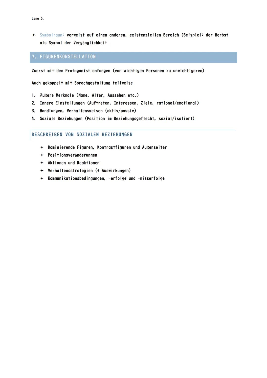 Lena D.
DEUTSCH ABITUR STOFF EPIK
EPIK-ANALYSE-AUFBAU
I. Einleitung:
Hinführung zum Thema, KEINE Inhaltsangabe
Umfang: 2 Seite
2. Hauptteil
