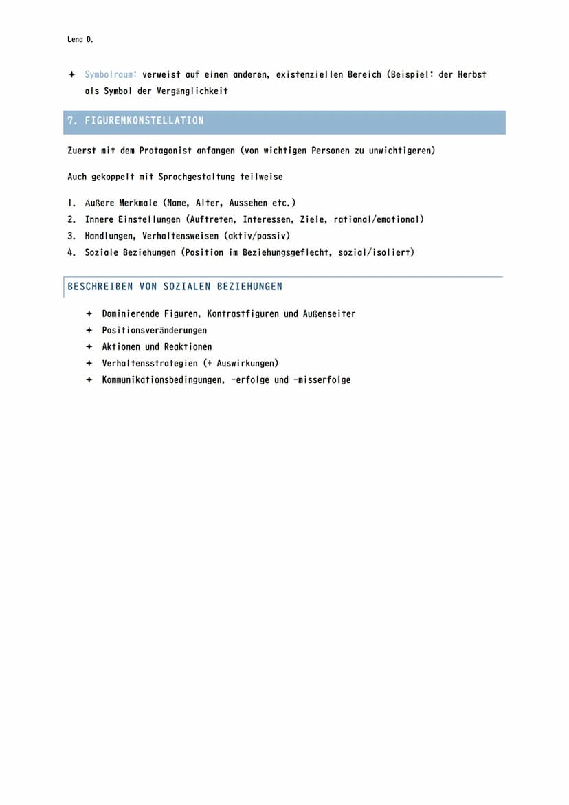 Lena D.
DEUTSCH ABITUR STOFF EPIK
EPIK-ANALYSE-AUFBAU
I. Einleitung:
Hinführung zum Thema, KEINE Inhaltsangabe
Umfang: 2 Seite
2. Hauptteil
