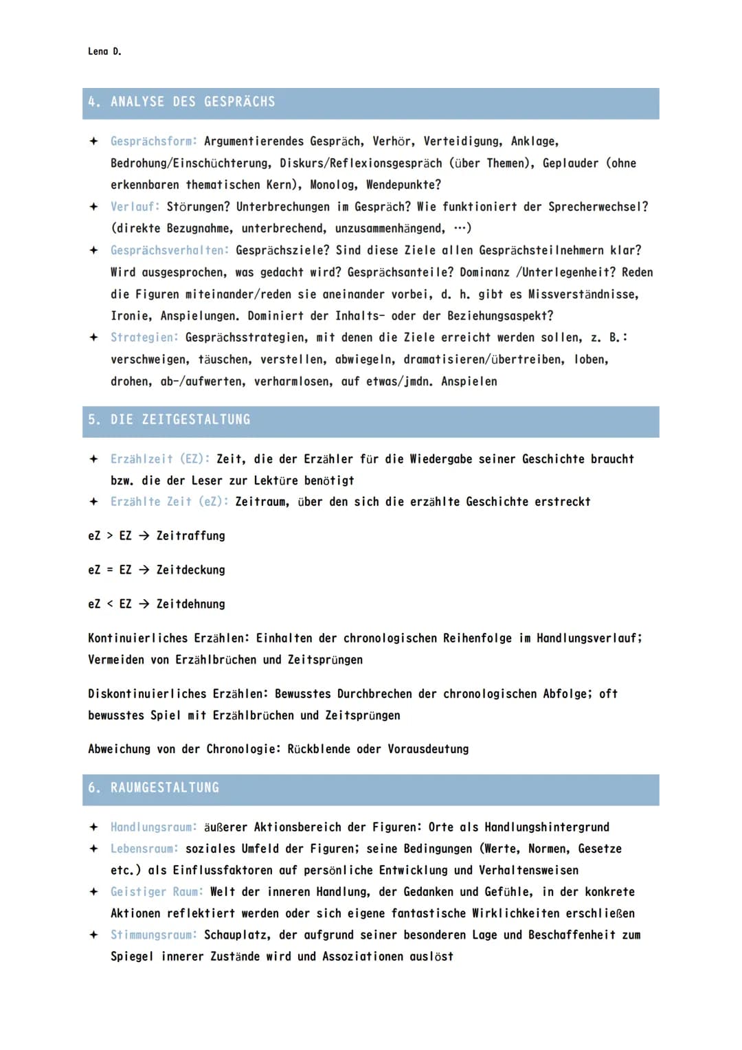 Lena D.
DEUTSCH ABITUR STOFF EPIK
EPIK-ANALYSE-AUFBAU
I. Einleitung:
Hinführung zum Thema, KEINE Inhaltsangabe
Umfang: 2 Seite
2. Hauptteil

