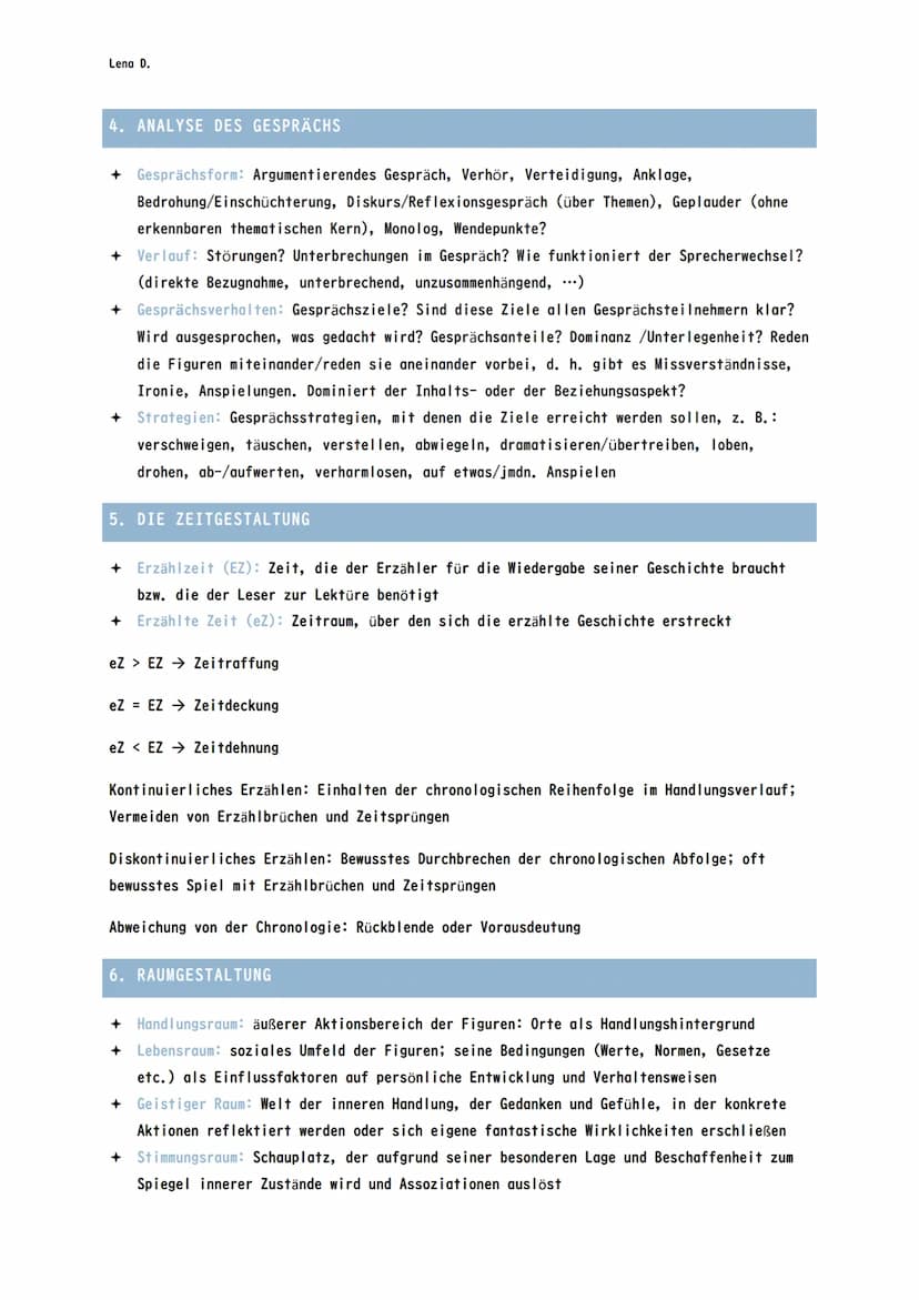 Lena D.
DEUTSCH ABITUR STOFF EPIK
EPIK-ANALYSE-AUFBAU
I. Einleitung:
Hinführung zum Thema, KEINE Inhaltsangabe
Umfang: 2 Seite
2. Hauptteil
