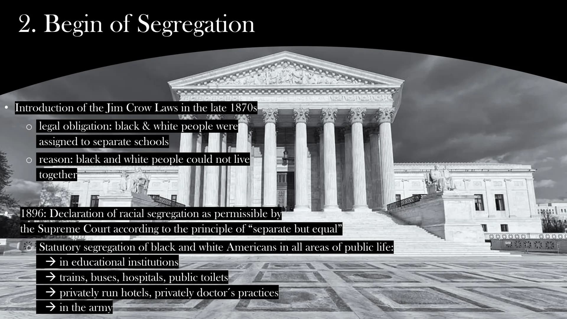 Segregation in the
Presentation
by
USA Structure
1. Definition
2. Begin of Segregation
3. Effects
4. Resistance Movements
4.1 National Assoc