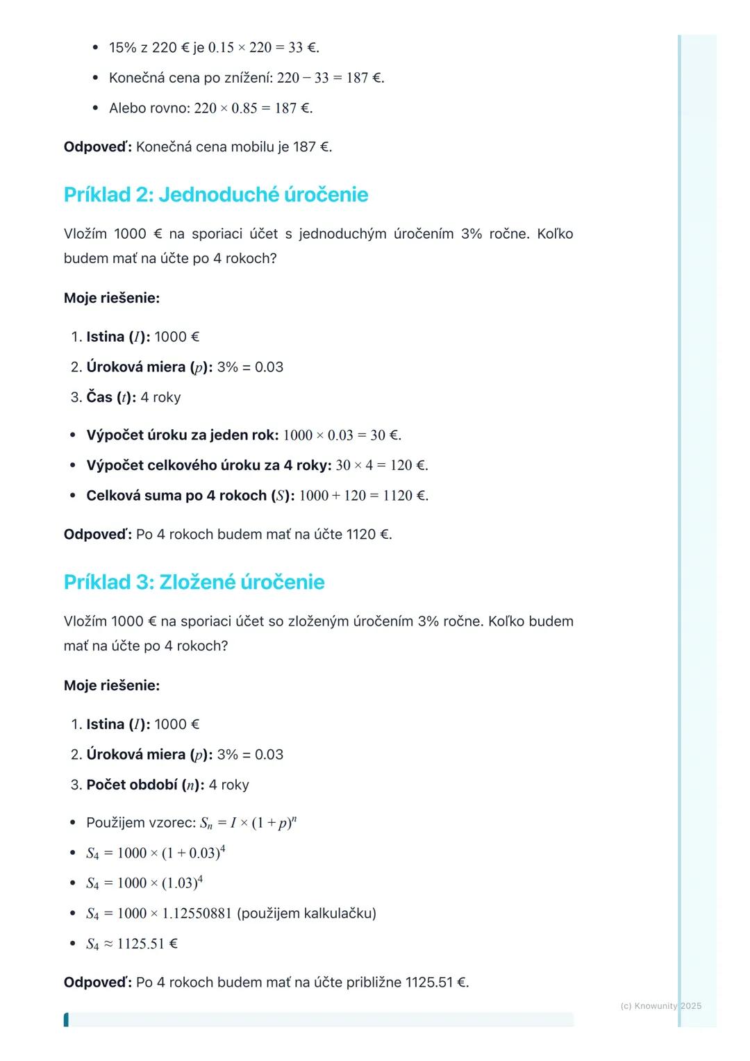 # Percentá a finančná
matematika

1. Prehľad a úvod

Takže, ideme sa pozrieť na percentá a finančnú matematiku. Je to dôležité,
lebo percent