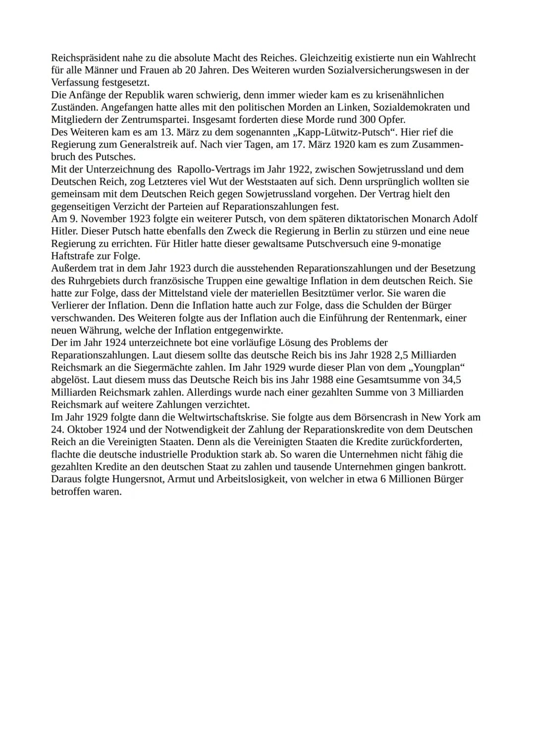 Historischer Kontext (Text) – Weimarer Republik
Der Autor(in) beleuchtet und kommentiert in seiner Darstellungen einige historische Sachverh