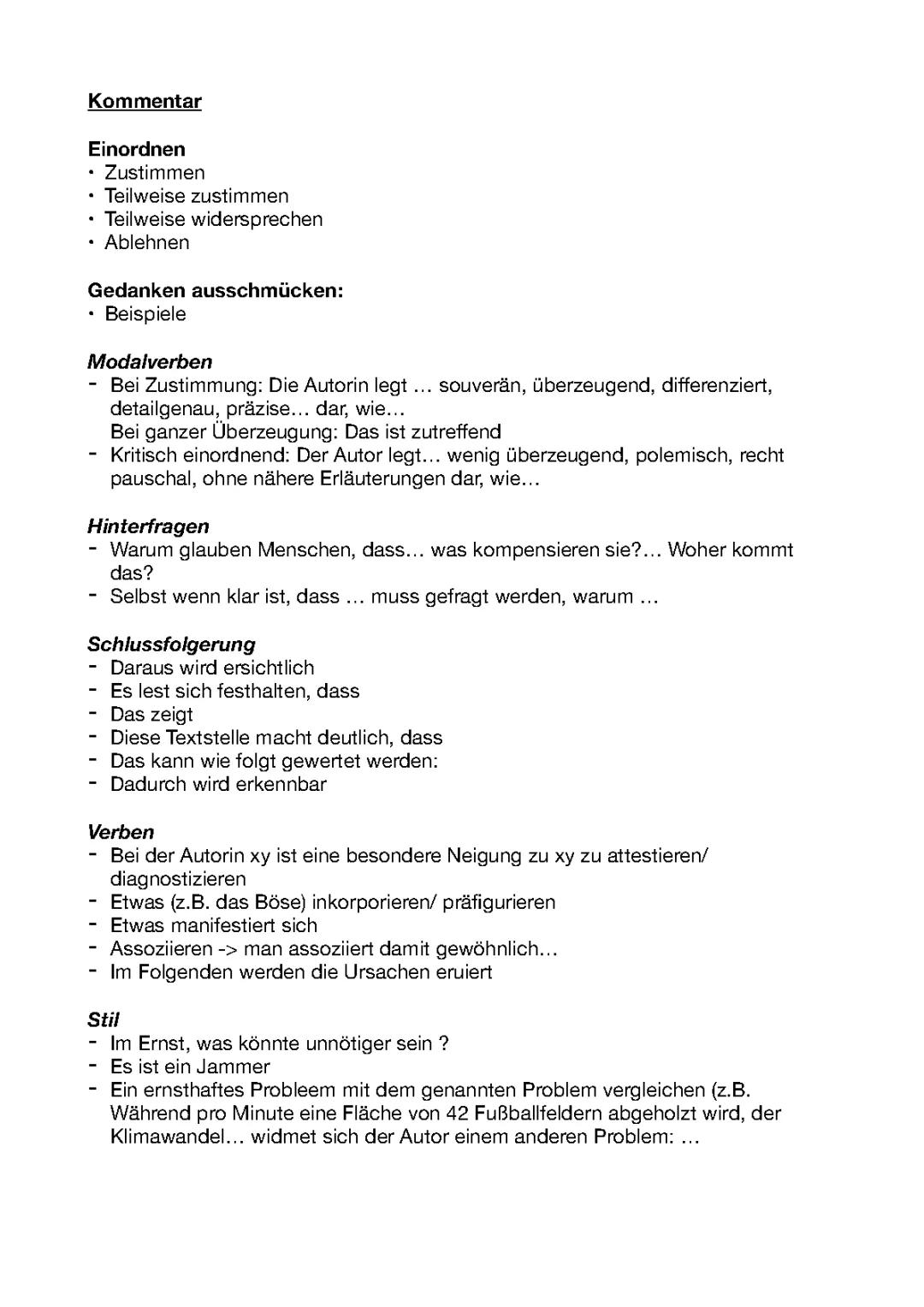 Kommentar- materialgestütztes Argumentieren 