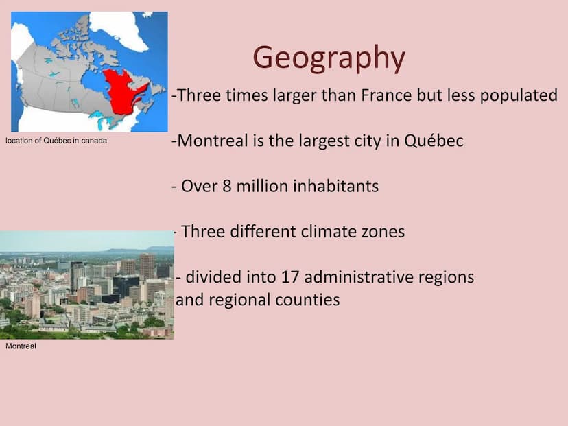 America- People and Places:
Québec
la première colonie française (the
first french colony) and its story
-Geography
- History
-Québec today

