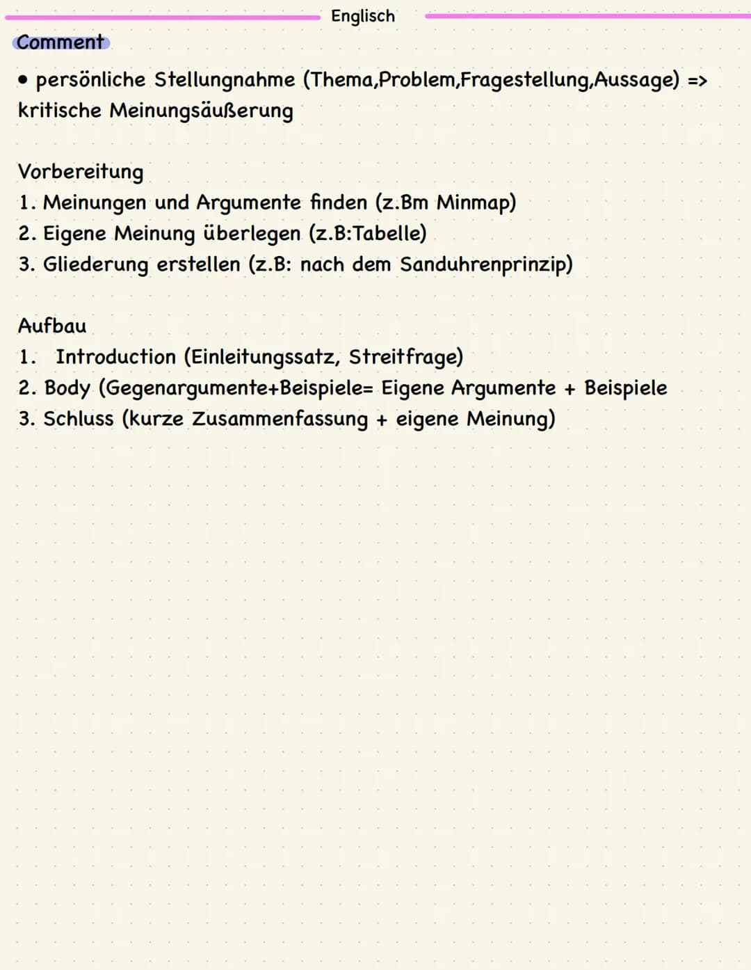 Operatorenliste:
Reproduktion
Englisch
delineate = skizzieren (Sachverhalt in seinen Grundzügen
angeben)
describe = beschreiben (etwas in ei