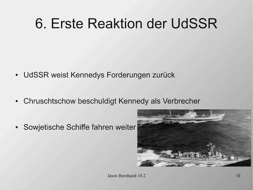 Die Kuba-Krise
Jason Bernhardt 10.2
1 1. Leitfrage
Wie nah stand die Welt während der Kuba-Krise am
atomaren Abgrund?
Jason Bernhardt 10.2
2