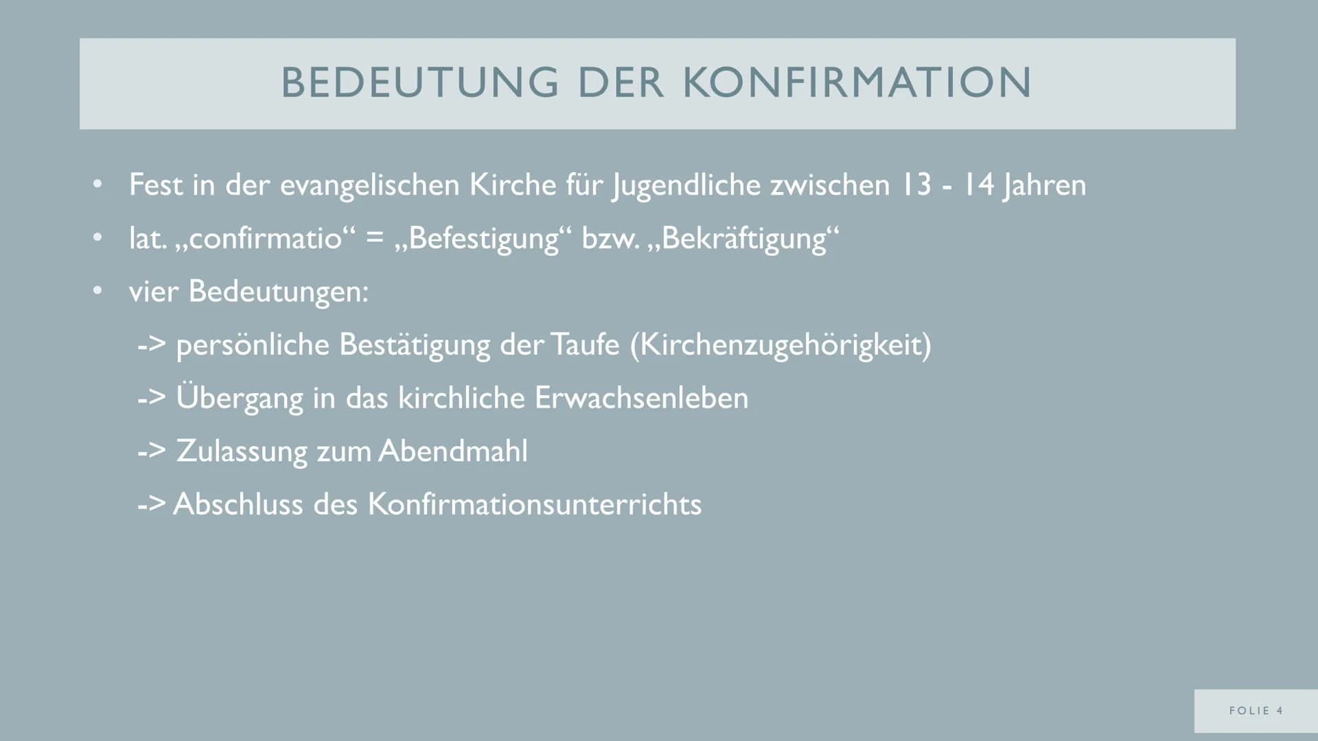 DIE
KONFIRMATION
ALS
ÜBERGANGSRITUS
VON
FOLIE I NOTIZEN FÜR ERWEITERTEN VORTRAG
WAS SIND ÜBERGANGSRITEN?
- Übergang eines Individuums von ei