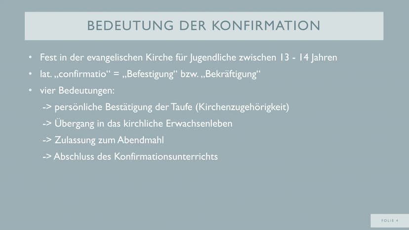 DIE
KONFIRMATION
ALS
ÜBERGANGSRITUS
VON
FOLIE I NOTIZEN FÜR ERWEITERTEN VORTRAG
WAS SIND ÜBERGANGSRITEN?
- Übergang eines Individuums von ei
