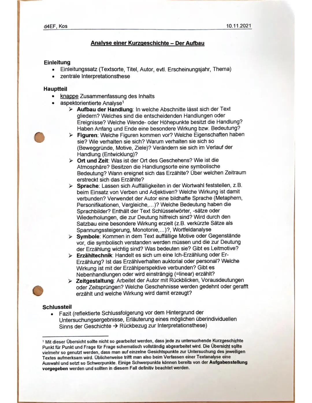 Kurzgeschichten Analyse mit Berücksichtigung der Kommunikation 