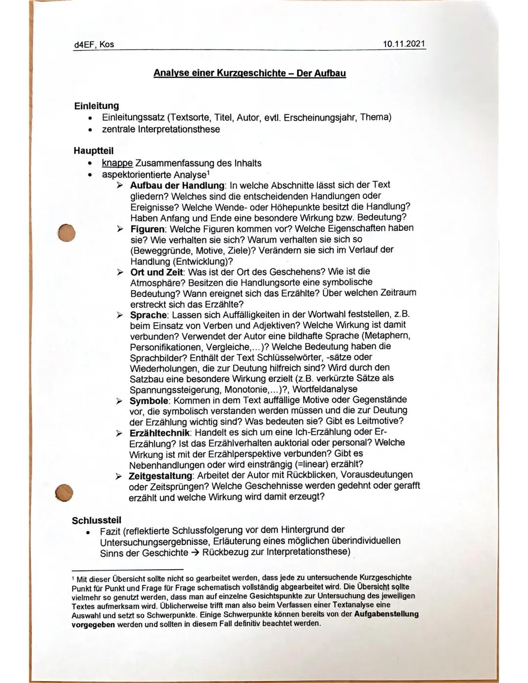 d4EF, Kos
Einleitung
Analyse einer Kurzgeschichte - Der Aufbau
Hauptteil
• knappe Zusammenfassung des Inhalts
• aspektorientierte Analyse¹
●