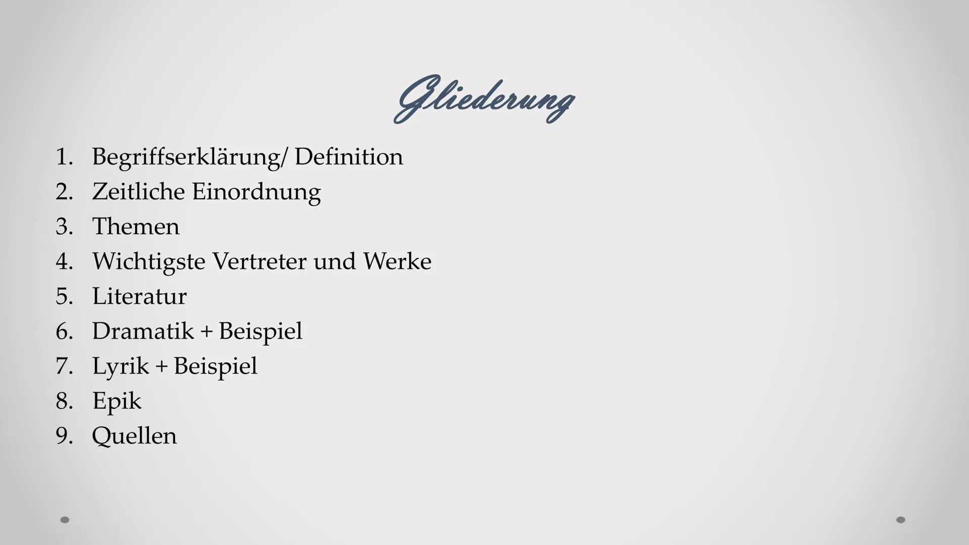 Definition
●
●
●
Merkmale
●
Literatur
●
●
Literaturepoche von 1786-1832
durch Französische Revolution (1789) geprägt → nachfolgend viele
men