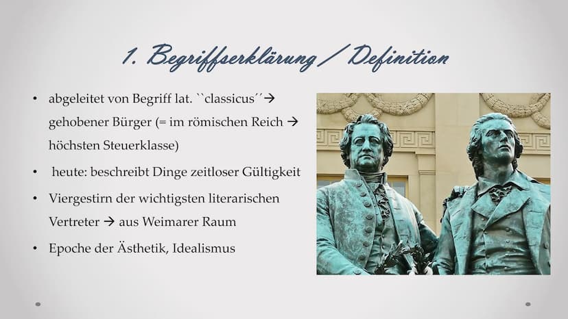 Definition
●
●
●
Merkmale
●
Literatur
●
●
Literaturepoche von 1786-1832
durch Französische Revolution (1789) geprägt → nachfolgend viele
men